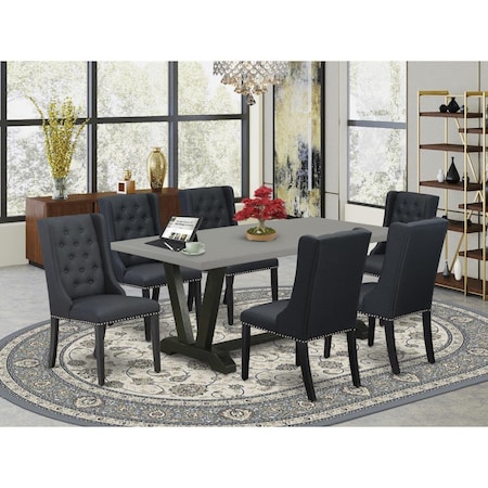 East West Furniture 7 Piece V-Style Kitchen Table Set - Wire Brush Black V697FO624-7